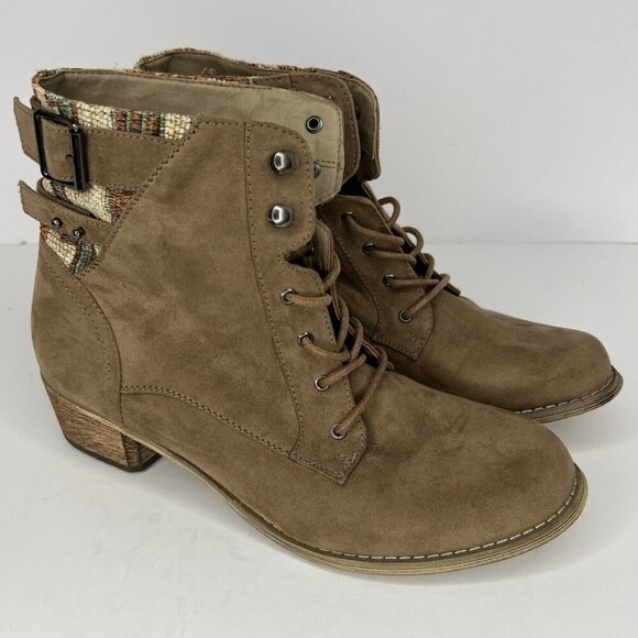 Just Fab Retro Boots Taupe Womens Size 10 Faux Suede Lace-Up Ankle Boots - Picture 2 of 9